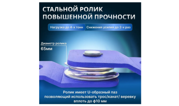 Блок полиспаст на 4 тонны/Ролик усиления тяги лебедки ТИГСОН БПУ-4 4000 кг Блок полиспаст на 4 тонны/Ролик усиления тяги лебедки ТИГСОН БПУ-4 4000 кг